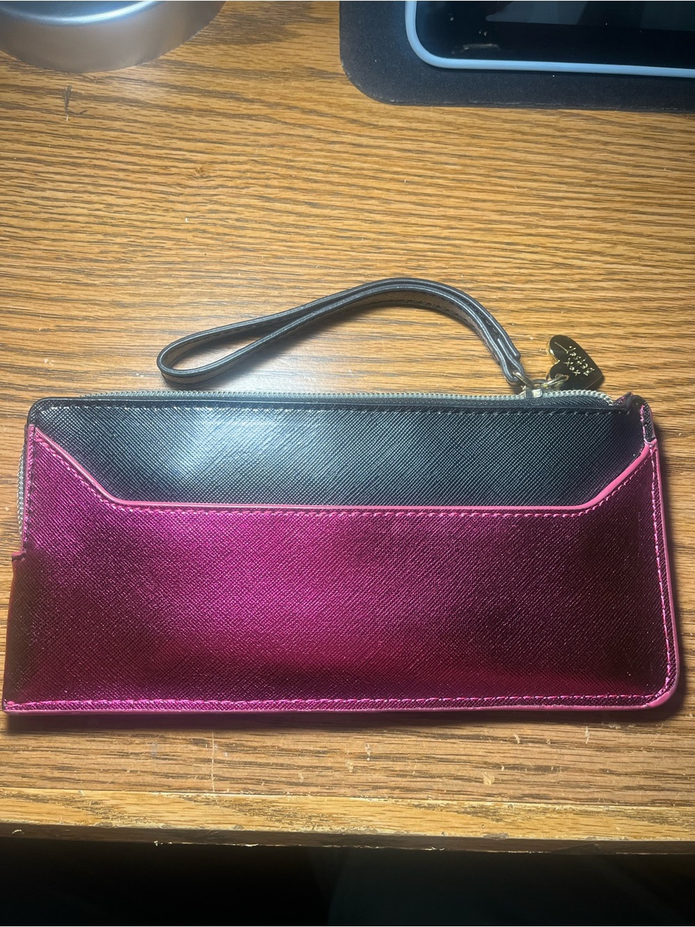 Betsey Johnson Metallic Fuchsia and Black Wristlet - Picture 5 of 7